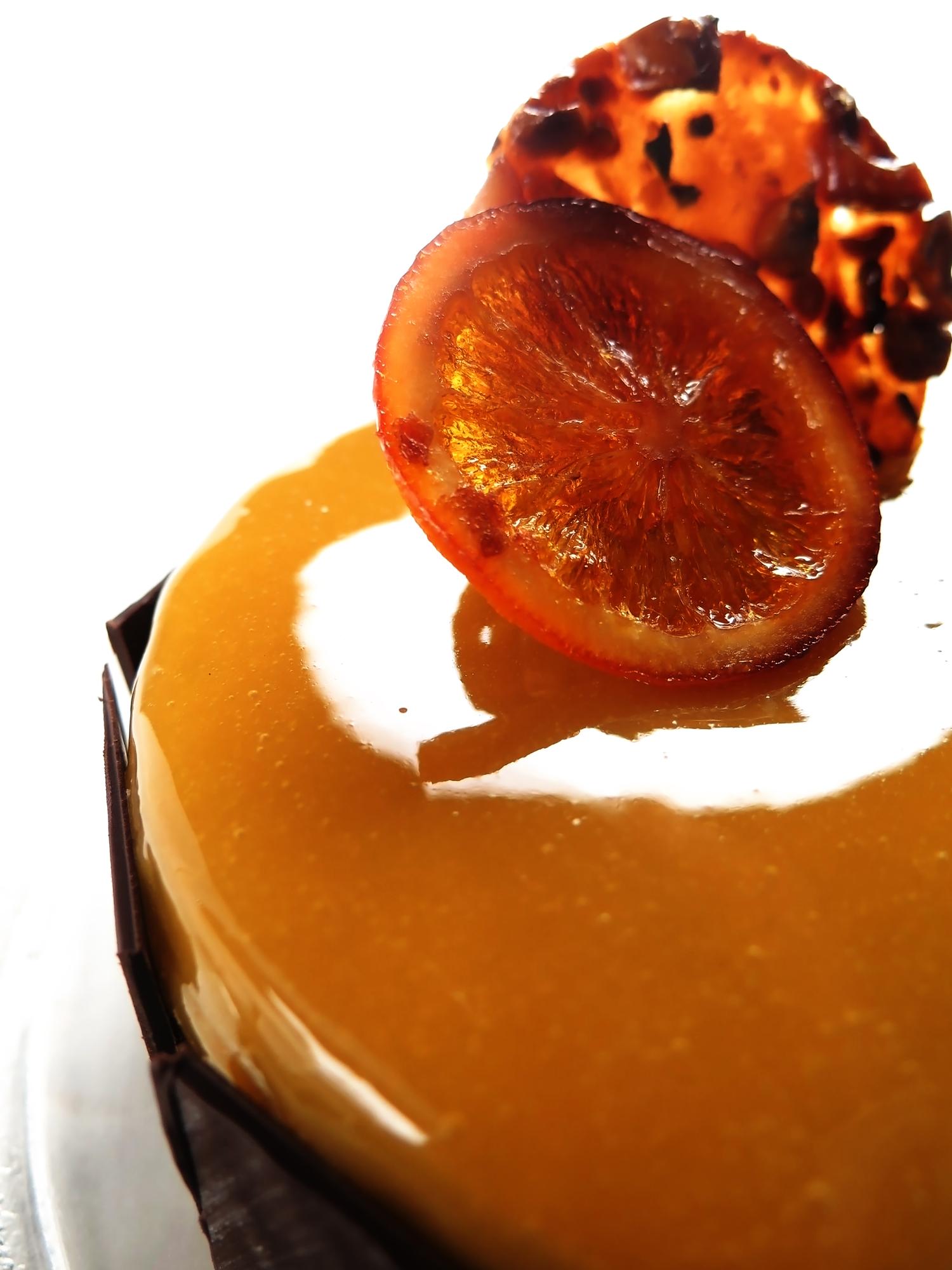 Close-up of smoked citrus and caramel detail